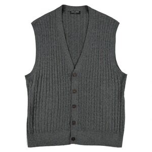 Kallspin Sweater Vest Mens XL Gray Cable Knit Button Front Wool Cashmere Blend